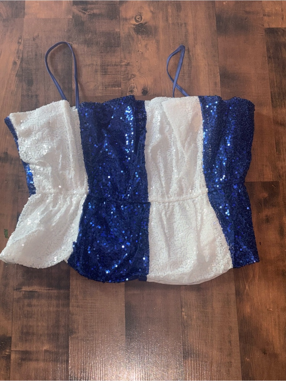 Peach Love California Blue and White Sequin Striped Cami America July shirt